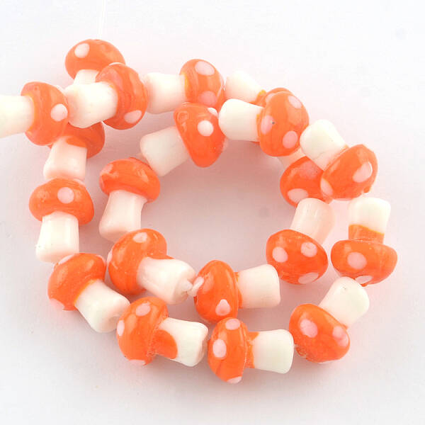 Autumn Theme Mushroom Handmade Lampwork Beads Strands