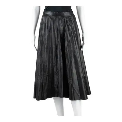 TODAY Faux Leather Womens Pleated Skirt Black Midi Viscose S