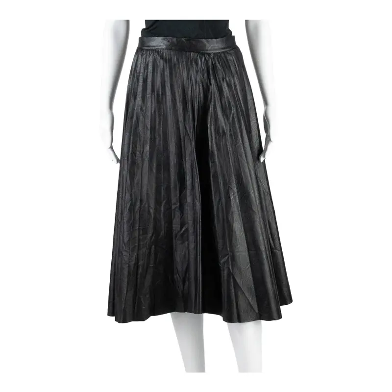 TODAY Faux Leather Womens Pleated Skirt Black Midi Viscose S