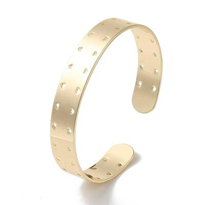 Brass Hollow Heart Open Cuff Bangles for Women