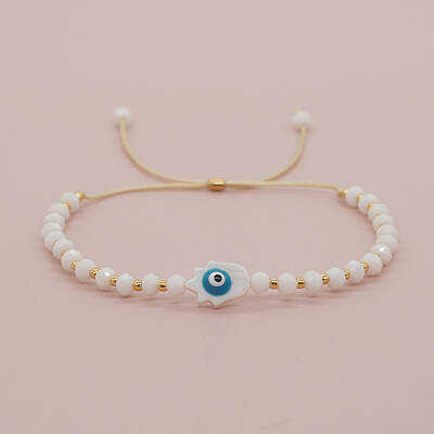 Bohemian Glass Evil Eye Bracelet Handmade Adjustable Beaded Wristband