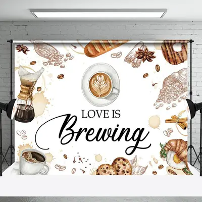 Love Is Brewing Pastry Coffee Wedding Party Backdrop - Aperturee