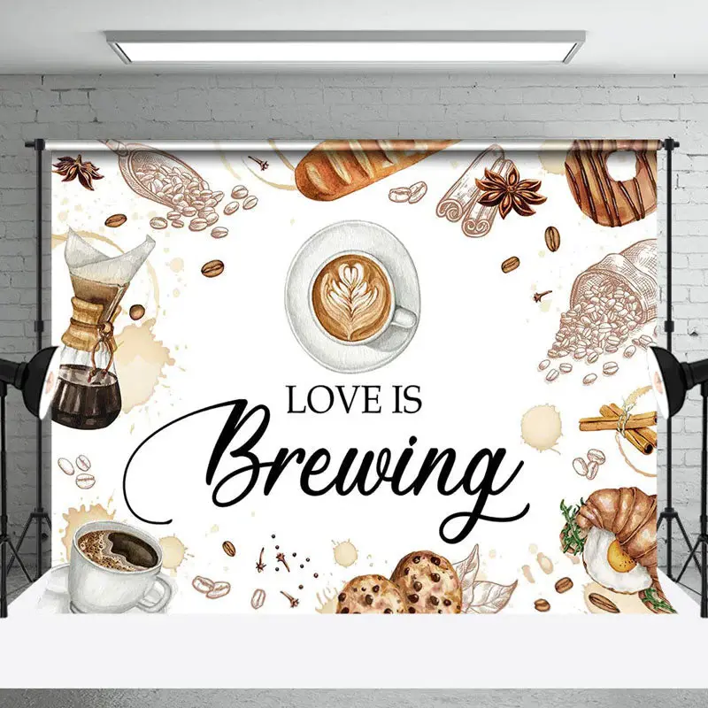 Love Is Brewing Pastry Coffee Wedding Party Backdrop - Aperturee