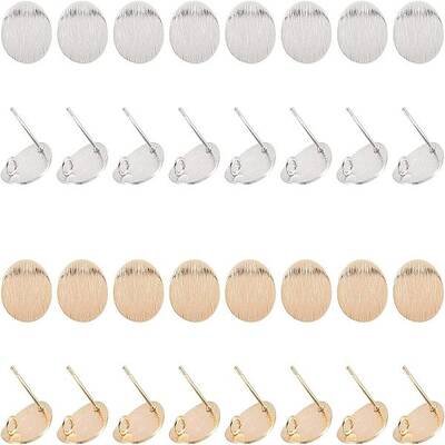 SUPERFINDINGS 32Pcs 2 Colors Brass Stud Earring Findings Flat Round Earring Pin Studs Gold Plated Disc Charms Earring for DIY...