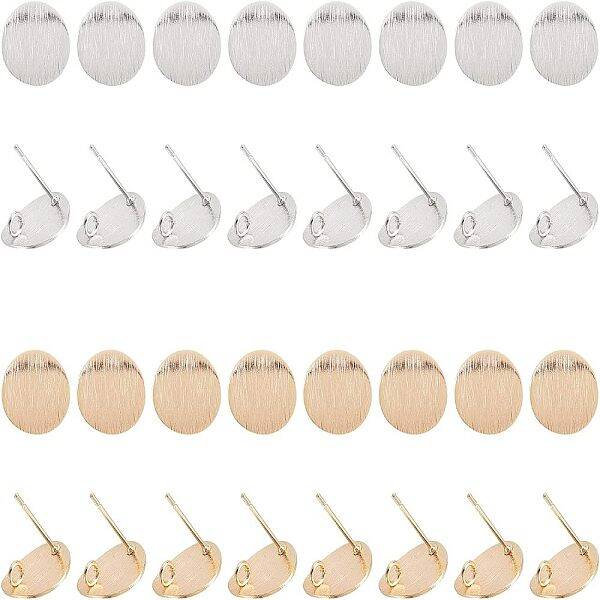 SUPERFINDINGS 32Pcs 2 Colors Brass Stud Earring Findings Flat Round Earring Pin Studs Gold Plated Disc Charms Earring for DIY...