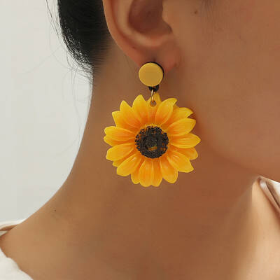 Exaggerated Sunflower Acrylic Dangle Stud Earrings