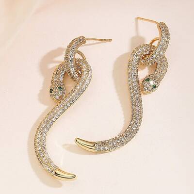 Snake Brass Cubic Zirconia Dangle Stud Earrings for Women