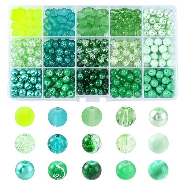 375Pcs 15 Style Glass Beads