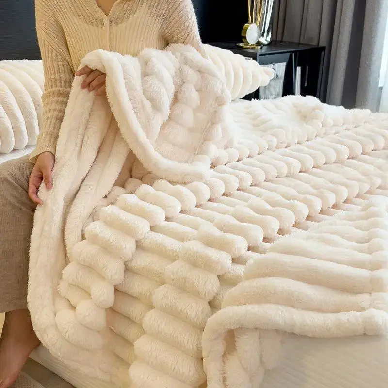 Solid Color Thickened Throw Blanket, 1 Count Soft Comfortable Sofa Blanket without Pillowcase, Warm Home Bedroom Dormitory Of...