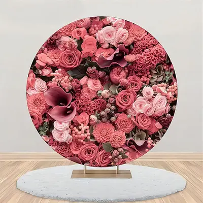 Red Pink Floral Romantic Round Wedding Backdrop - Aperturee