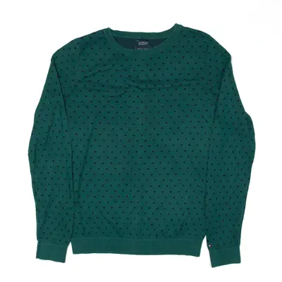 TOMMY HILFIGER Pima Cotton Patterned Jumper Green Polka Dot Womens L