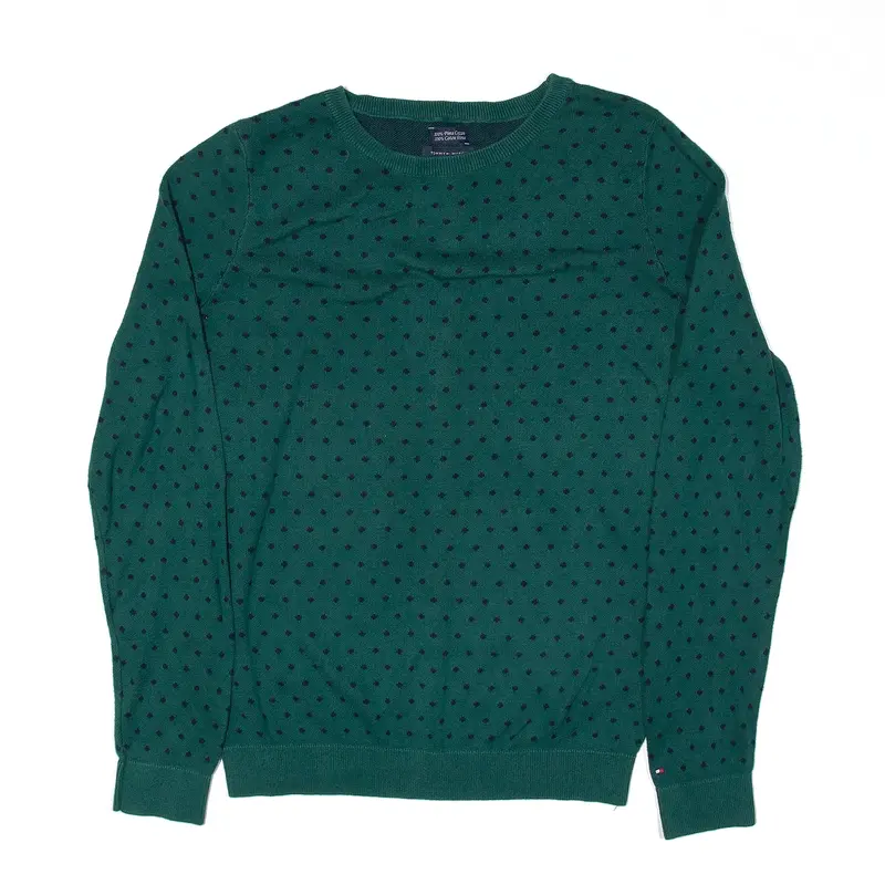 TOMMY HILFIGER Pima Cotton Patterned Jumper Green Polka Dot Womens L