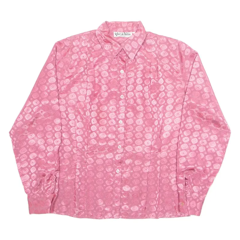 YVES DE VALERE Womens Printed Shirt Pink Collared Long Sleeve Crazy Pattern M
