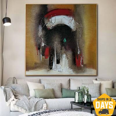 Abstract Brown Paintings On Canvas Original Expressionist Artwork Textured Oil Painting | AT NIGHT 23.6"x23.6"