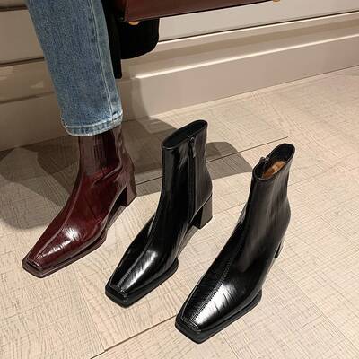 CHIKO Addo Square Toe Block Heels Ankle Boots