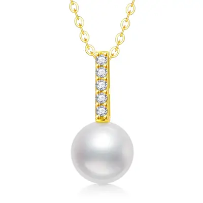14K Gold Diamond & Pearl Pendant Necklace