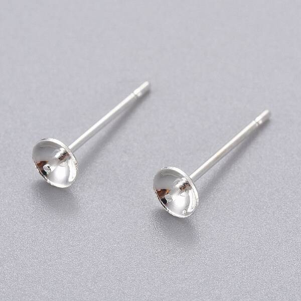304 Stainless Steel Post Stud Earring Settings For Half Drilled Bead