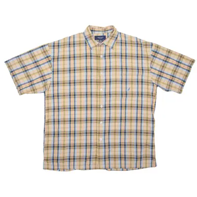 NAUTICA Sleepwear Shirt Blue Plaid Short Sleeve Mens L