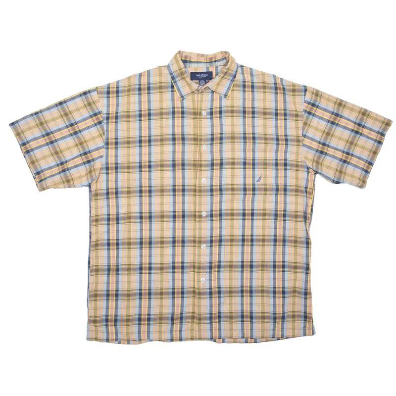 NAUTICA Sleepwear Shirt Blue Plaid Short Sleeve Mens L