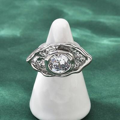 Brass Pave Cubic Zirconia Adjustable Open Cuff Rings for Women