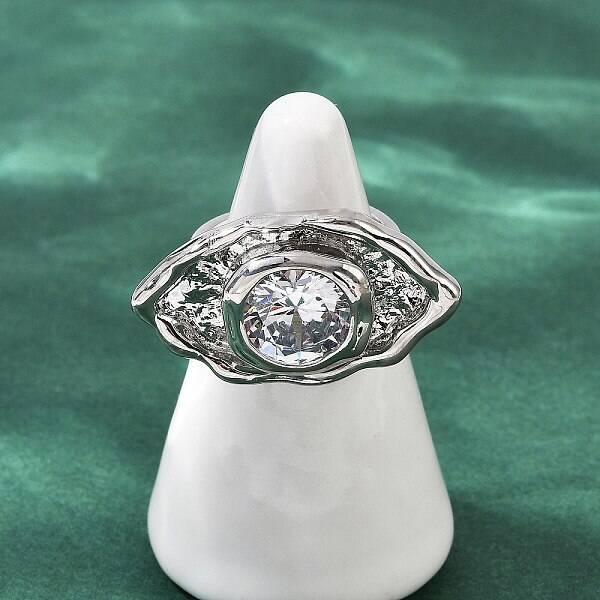 Brass Pave Cubic Zirconia Adjustable Open Cuff Rings for Women