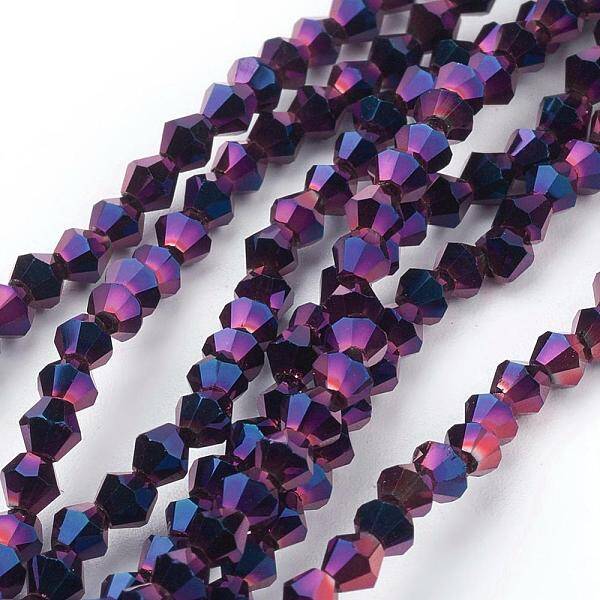 1 Strand Faceted Bicone Full Purple Electroplate Glass Beads Strands