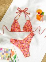 Two-piece Set Women's Halter Bikini Set, High Stretch Casual Comfy Tie Back Backless Swim Top & High Cut Swim Bottom Swimwear...