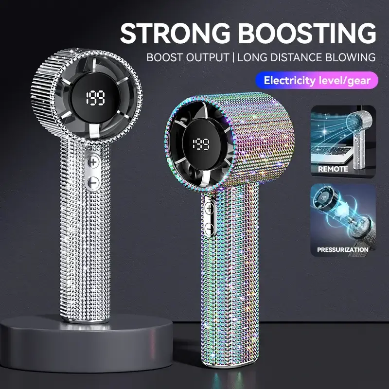 Luxury Full Diamond Portable Handheld Mini Fan, USB-C Rechargeable Turbo Fan, Speed Adjustable Quiet Fan, Summer Gift Box