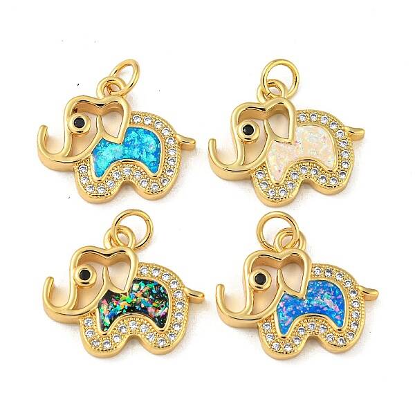 Elephant Brass Pendants Micro Pave Cubic Zirconia with Synthetic Opal