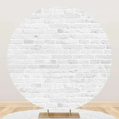 Round Grey White Vintage Brick Wall Party Backdrop - Aperturee
