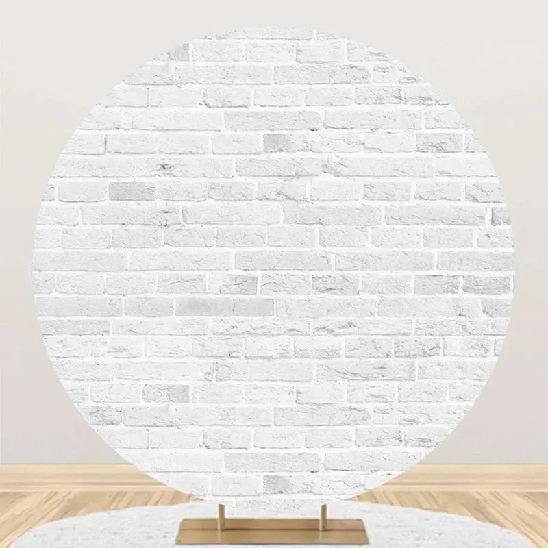 Round Grey White Vintage Brick Wall Party Backdrop - Aperturee
