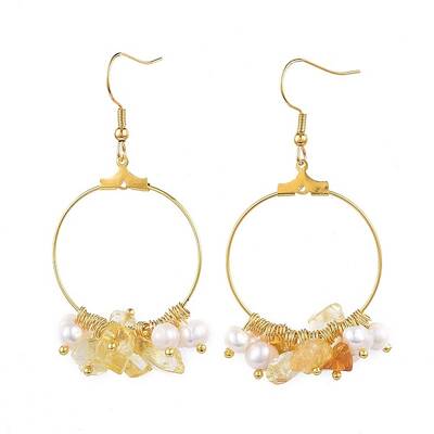 Natural Citrine Chip Beads Dangle Earrings