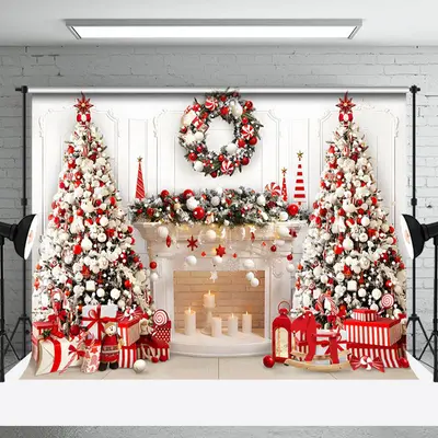 Aperturee Christmas Indoor Scene Candles Fireplace Backdrop - Aperturee