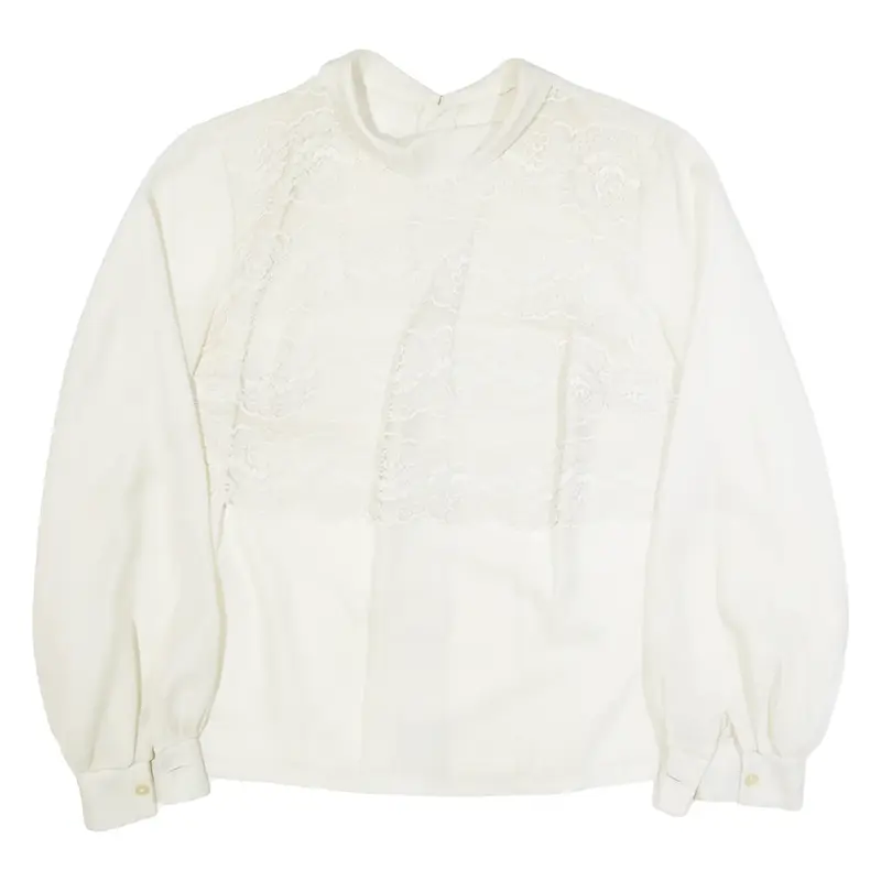 Womens Shirt Blouse White Collared Long Sleeve L