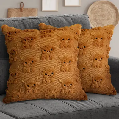 Highland Cow Pillow Covers 18x18 Cow Home Decor Farmhouse Pillow Covers Soft Plush Faux Fur Wool Pillowcases for Sofa Living ...