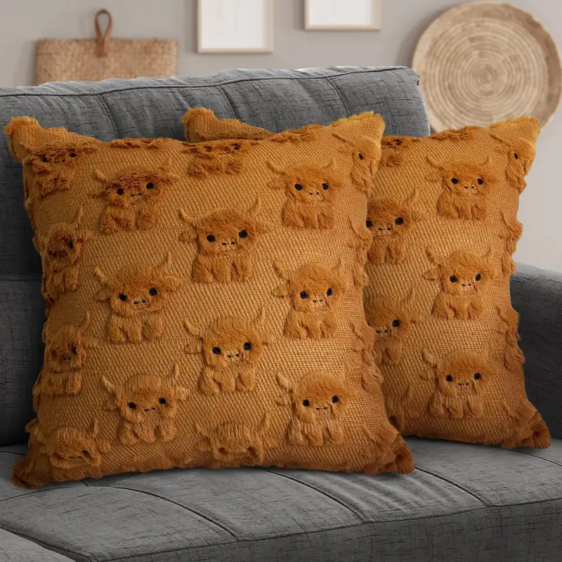 Highland Cow Pillow Covers 18x18 Cow Home Decor Farmhouse Pillow Covers Soft Plush Faux Fur Wool Pillowcases for Sofa Living ...