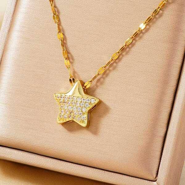 Luxury Brass Clear Cubic Zirconia Star Pendant Fashion Necklaces for Versatile and Stylish Look
