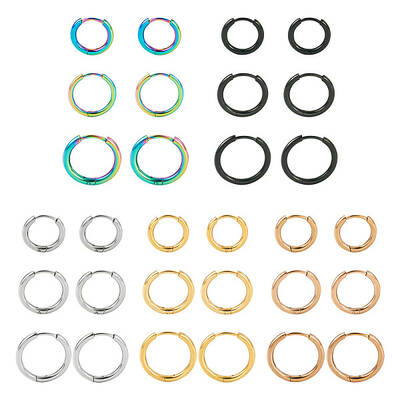 30Pcs 15 Style 316L Surgical Stainless Steel Huggie Hoop Earrings for Girl Women