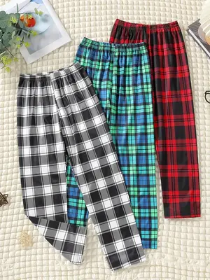 Boy's Plaid Print Elastic Waist Straight Leg Pants, Casual Comfy Trousers for Daily Wear, Kids Bottoms for All Seasons
