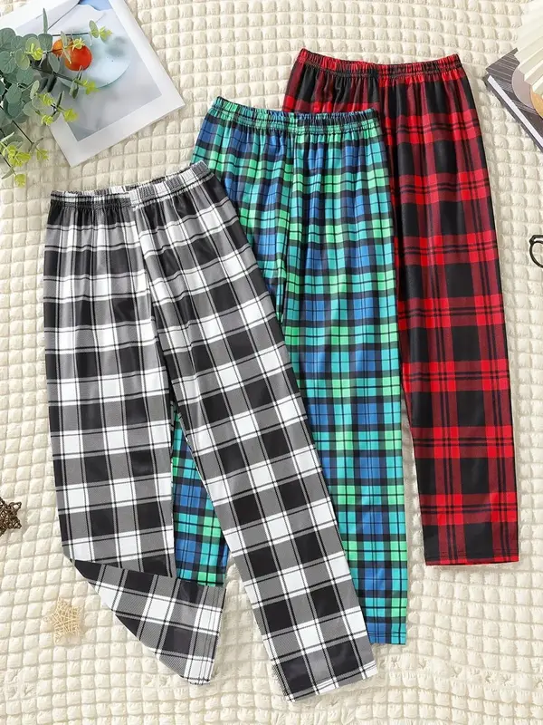 Boy's Plaid Print Elastic Waist Straight Leg Pants, Casual Comfy Trousers for Daily Wear, Kids Bottoms for All Seasons