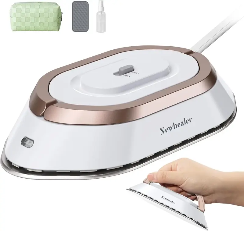 Newbealer Travel Iron with Dual Voltage 100-240V, 300W Power, 60s Heat Up, 302℉ Non-Stick Ceramic Soleplate, 0.8lbs Ultra-L...
