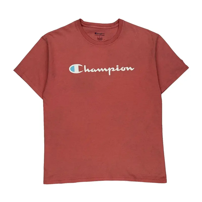 Champion Spellout T-Shirt - Large Red Cotton