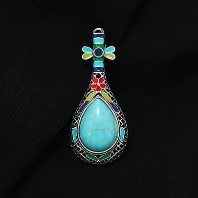 Synthetic Turquoise Musical Instrument Pipa Brooch with Enamel