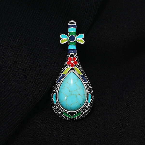 Synthetic Turquoise Musical Instrument Pipa Brooch with Enamel