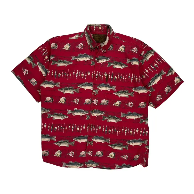 North River Patterned Shirt - Medium Red Cotton