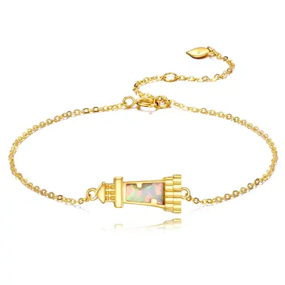14K Gold Opal Lighthouse Charm Bracelet