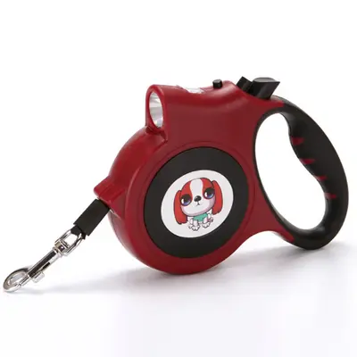 Pet Dog Rope With Light Automatic Traction Belt | Color: Purplish Red