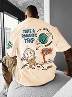 【Plus Size】 Cartoon Graphic Print Round Neck Tee, Regular Fit Casual Half Sleeve T-shirt, Men's Summer Top for Daily Wear