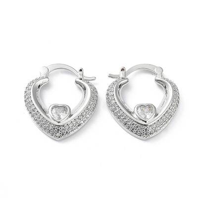 Clear Cubic Zirconia Heart Hoop Earrings