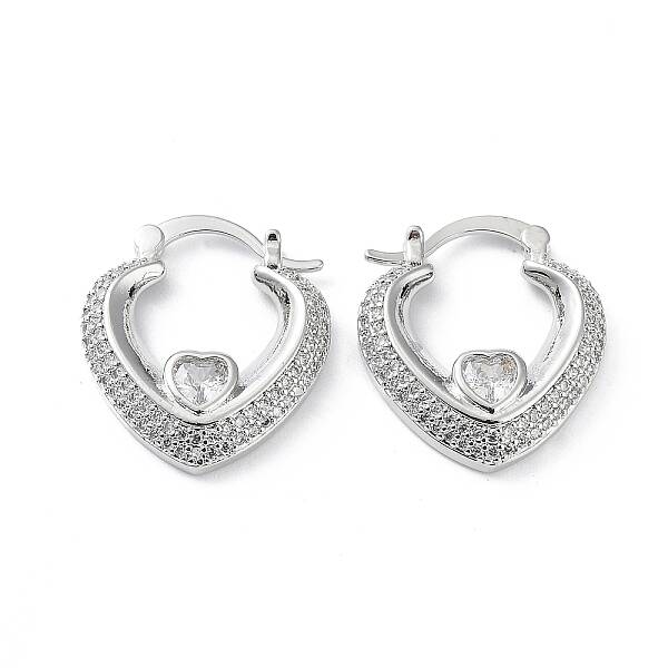 Clear Cubic Zirconia Heart Hoop Earrings